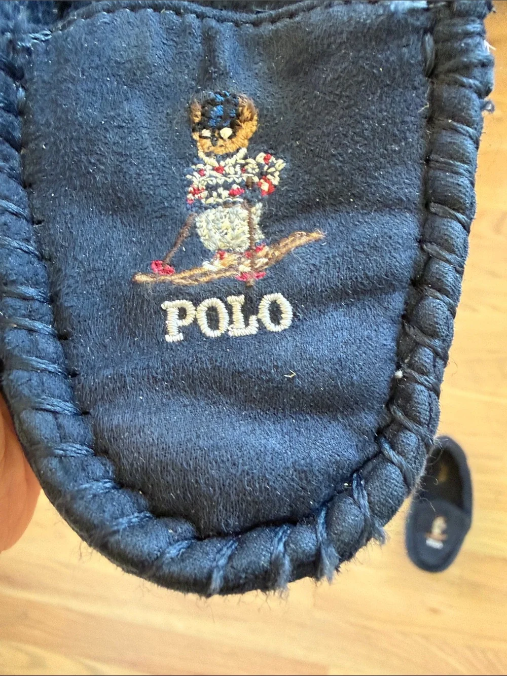 Polo Ralph Lauren Polo Bear Ski Bear Moccasin Slippers Navy Blue Embroidered